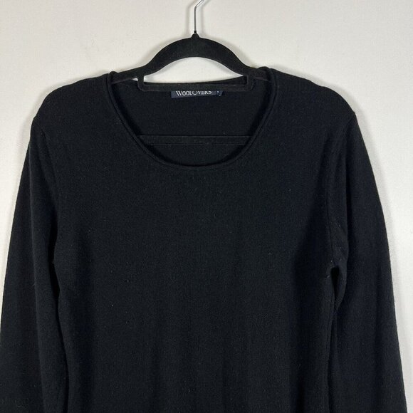 WoolOvers Women’s Large Tunic Sweater Black Merino Wool Cashmere Soft Round Neck - Picture 3 of 6